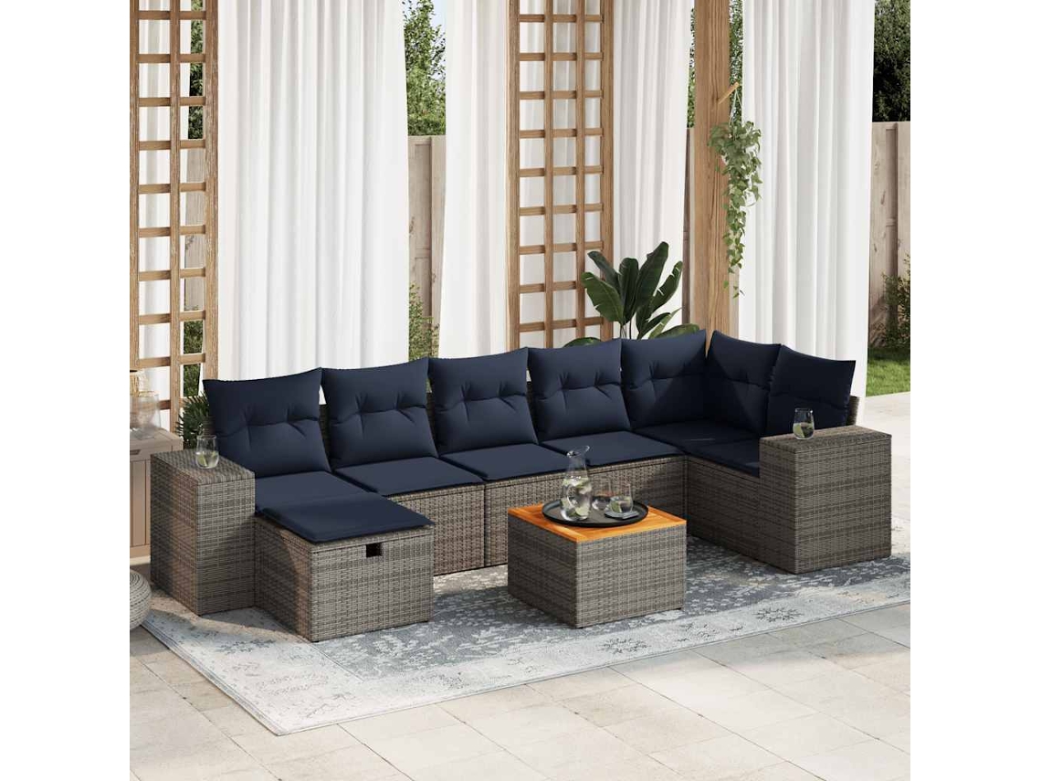 Vidaxl 8 Pcs Conjunto Sofás de Jardim C/ Almofadões Vime Pe Cinzento