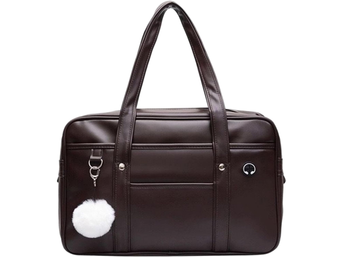 Mochila Escolar Japonesa Portátil Com Compartimento Em Couro Pu, Bolsa Zíper E Orifício Para Fone De Ouvido