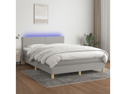 Vidaxl Cama Box Spring C/ Colchão E Led 140x200 Cm Tecido Cinza-claro