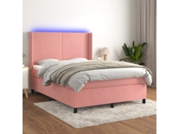 Vidaxl Cama Box Spring C/ Colchão/led 140x200 Cm Veludo Rosa