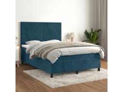 Vidaxl Cama Com Molas/colchão 140x200 Cm Veludo Azul-escuro