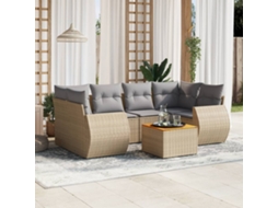 Vidaxl 7 Pcs Conjunto De Sofás P/ Jardim Com Almofadões Vime Pe Bege