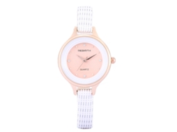 Relógio de Pulso Feminino Analógico de Quartzo com Dial Redondo e Couro Pu Rebirth (branco)
