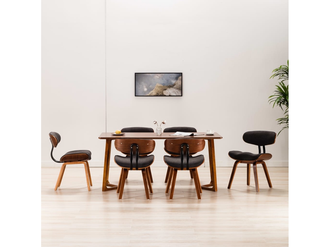 Vidaxl Cadeiras Jantar 6 Pcs Madeira Curvada E Tecido Cinzento