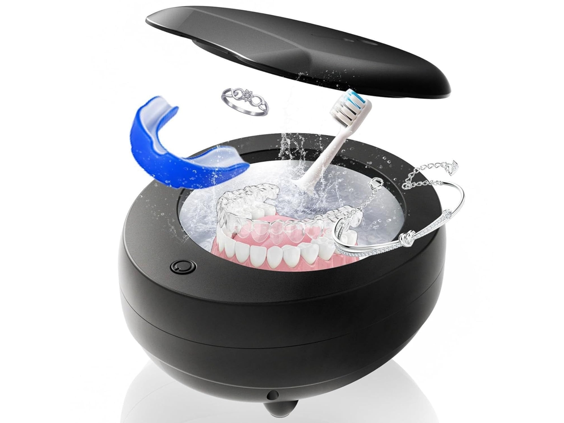 Limpador Ultrassônico de Aparelhos Ortodônticos 49khz, Limpador Ultrassônico Portátil de 340ml para Joias JYTGALX (preto)