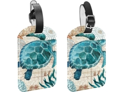 Conjunto De 2 Etiquetas Bagagem Em Imitação Couro Com Estampa Tartaruga Marinha