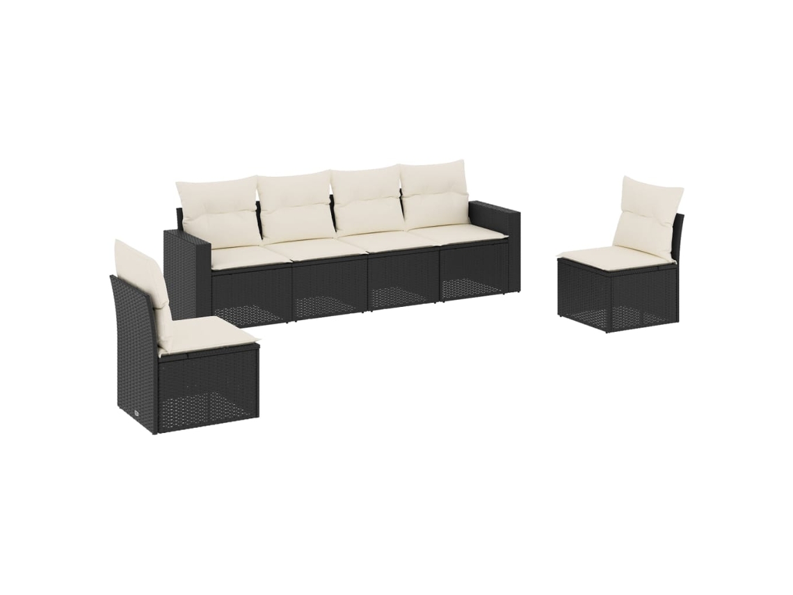 Conjunto Sofás de Jardim 6 Pcs com Almofadões Vime Pe Preto MAISON EXCLUSIVE (6 pcs)