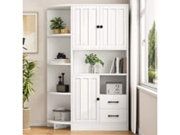 Armário De Canto 104x35x155cm, 3 Compartimentos E 2 Gavetas, 14 Espaços, Branco, Para Sala, Livros E Organização Geral.