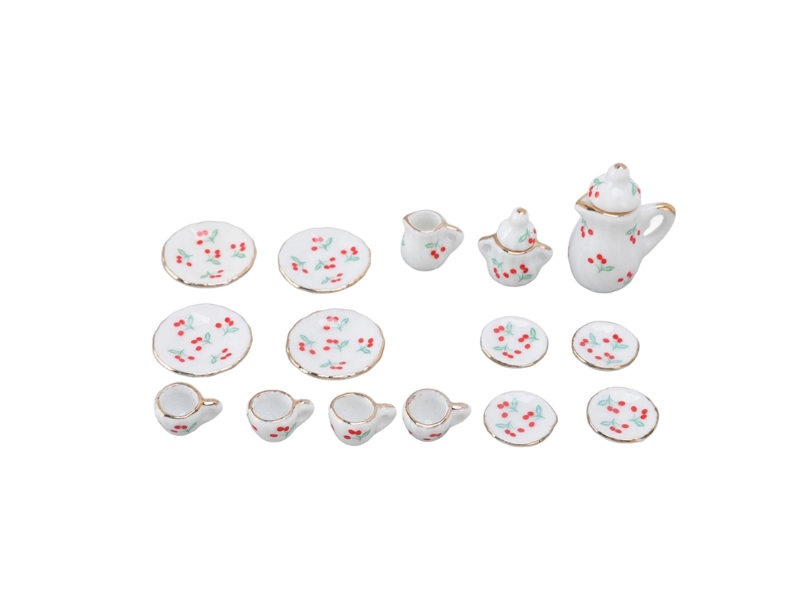 Set De Chá Para Casita De Muñecas 15 Piezas Mini Cerámica Tazas Miniatura Accesorios Modelo B