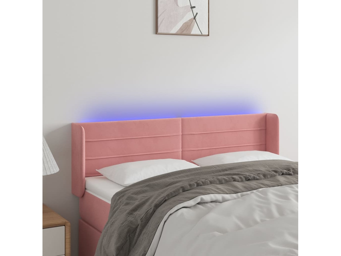 Vidaxl Cabeceira De Cama C/ Luzes Led Veludo 147x16x78/88 Cm Rosa