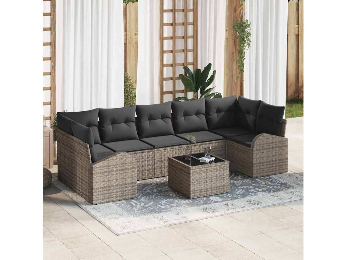 Vidaxl Conjunto De Sofá De Jardim 8 Unid. 7-número De Lugares Cinzeto