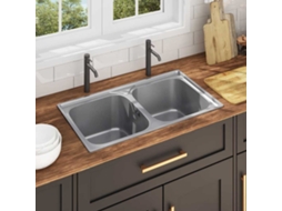 Vidaxl Lava-louças De Cozinha Com 2 Cubas Ralo E Sifão Aço Inoxidável