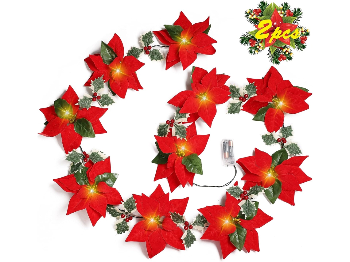 2 Peças de Decoração de Flores Guirlanda de Luzes Enfeites Artificiais de Árvore de Natal de 13 Pés para Decoração de Festa Pilhas Não Incluídas