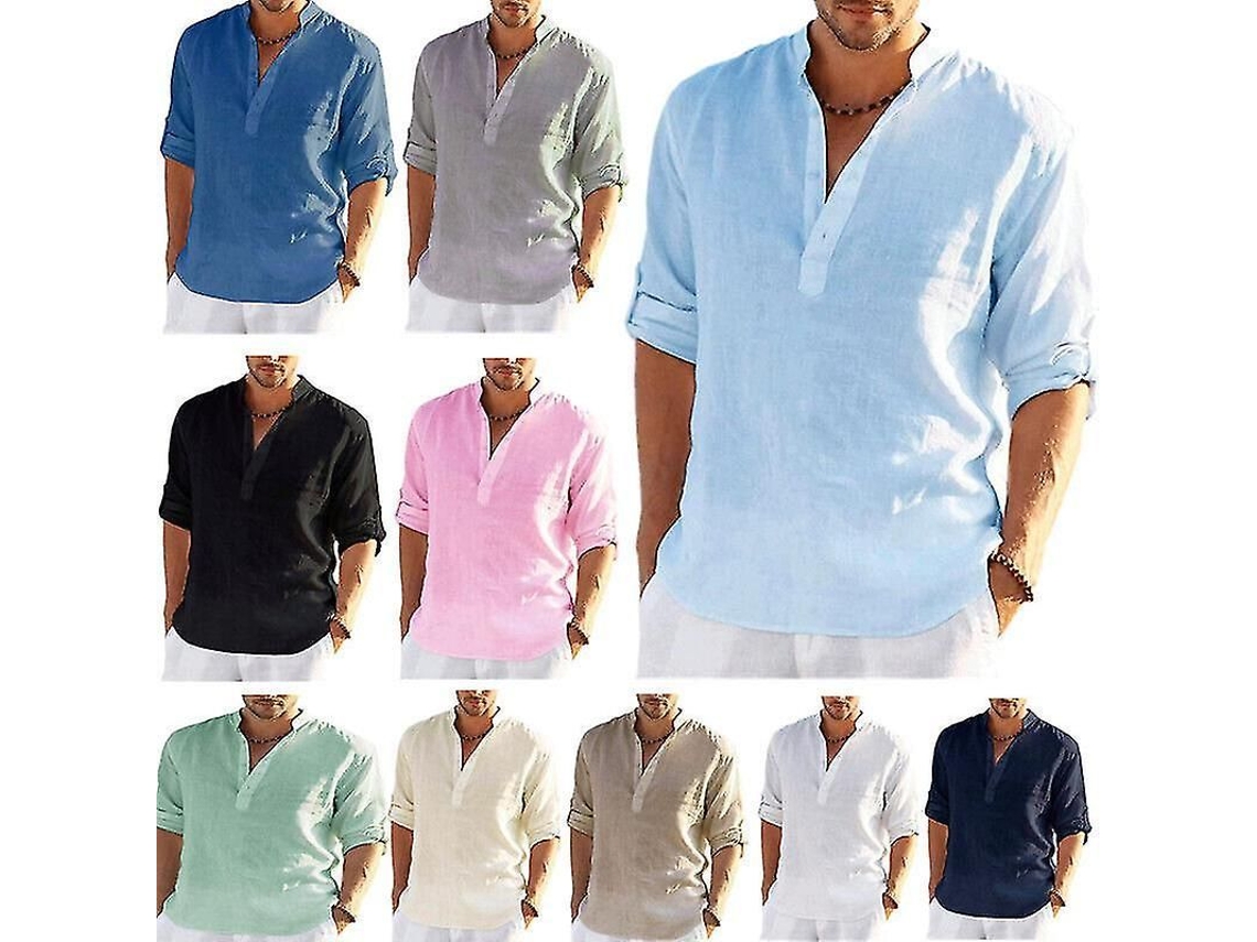 2026 camisa Larga de Lino para Hombre Suelta Casual Manga Larga Algodón Verano