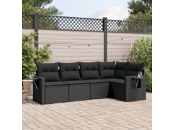 Vidaxl 5 Pcs Conjunto Sofás De Jardim Com Almofadões Vime Pe Preto