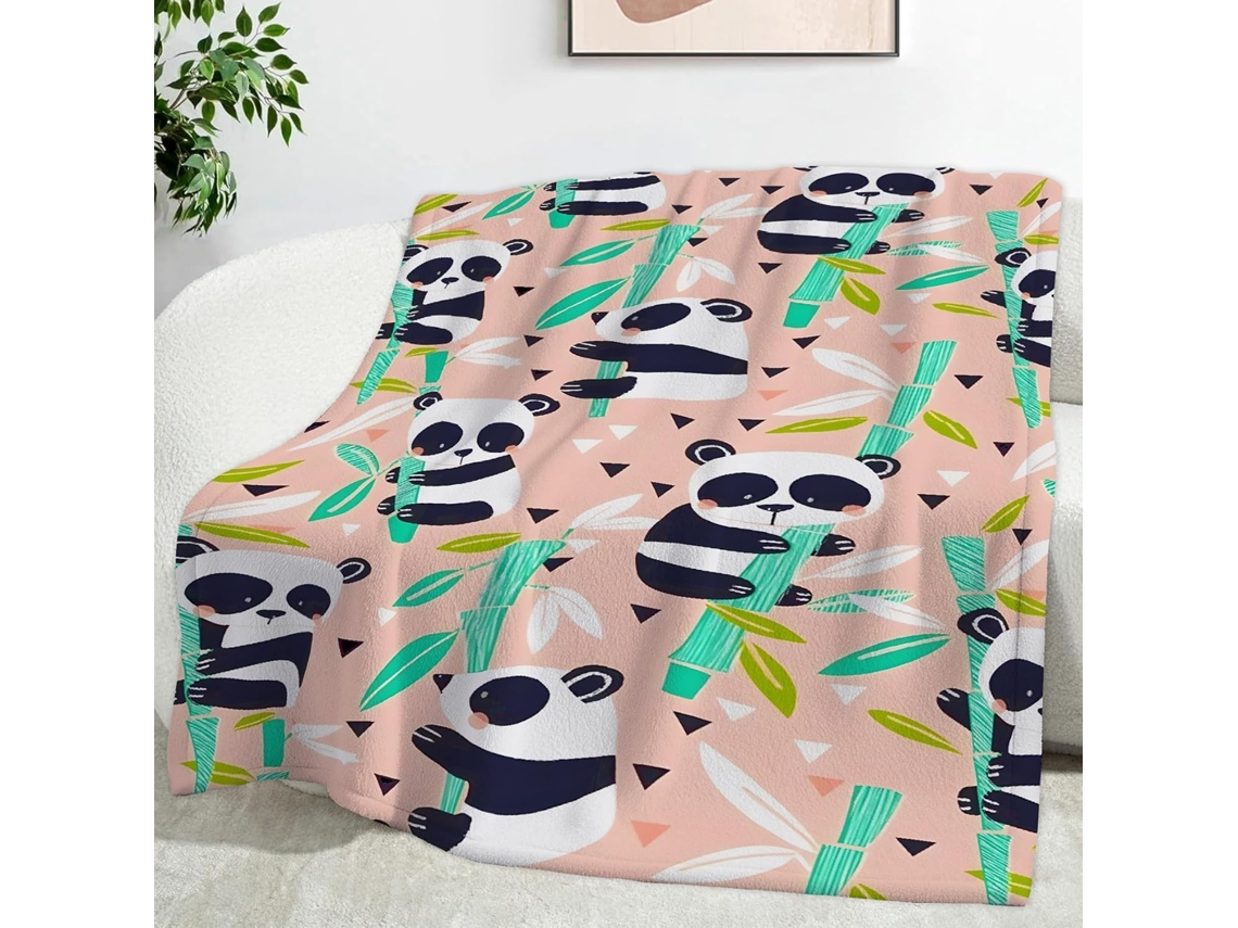 Manta de Bambu com Estampa Panda 100x130 Cm Multifuncional Macia e Aconchegante em Flanela Ideal para Cama Esc