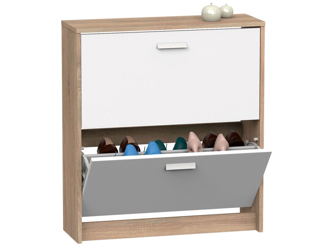 Sapateira Organizador De Corredor, Móvel Auxiliar Estreito De Madeira Para Sapatos, 2 Portas, 82x74x25 Cm Briebe Nova Branco/madeira