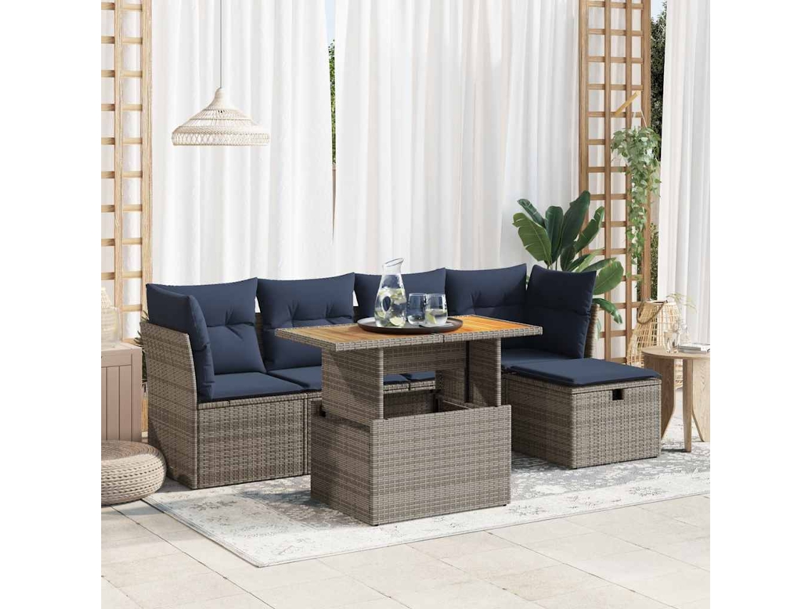 Vidaxl 6 Pcs Conjunto Sofás Jardim Com Almofadões Pe/acácia Cinzento