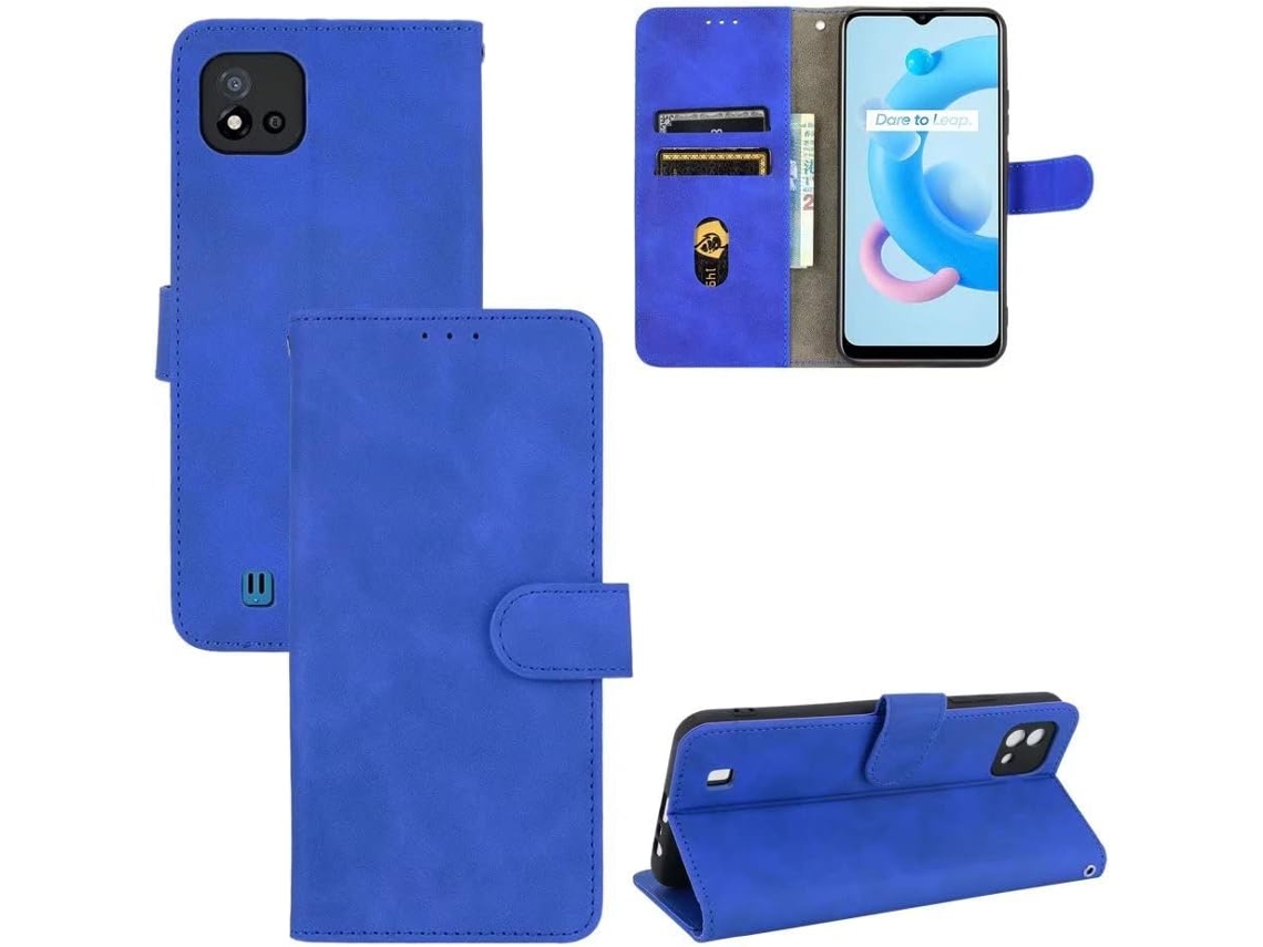 Capa Slots Cartões Proteção para Oppo Realme C11 2021 HONGWE. Anti-Choque Magnética Azul