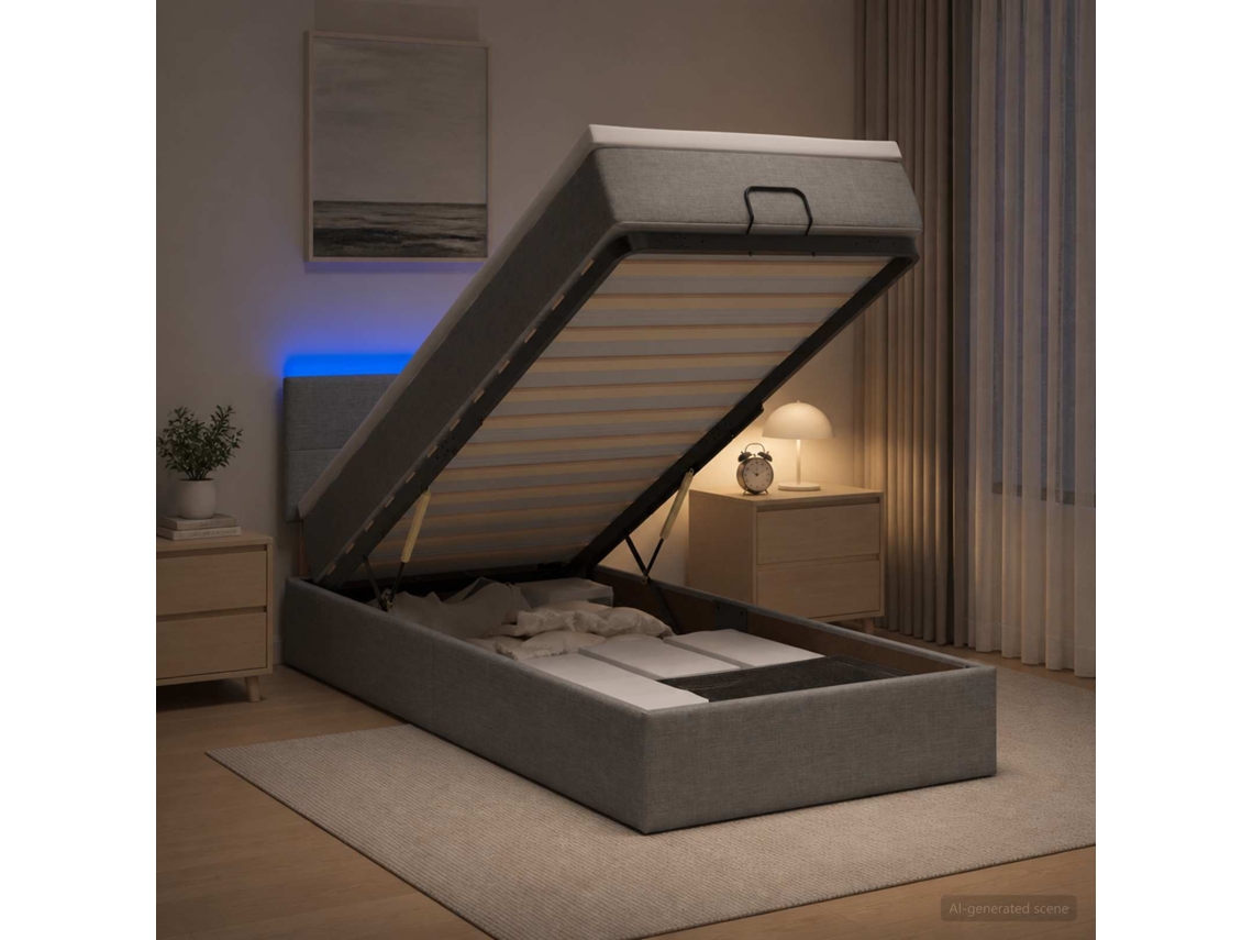Vidaxl Cama Ottoman Com Colchão E Led Cinzento-claro 90 X 200 Cm