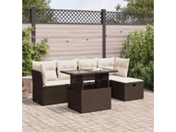 Vidaxl 6 Pcs Conjunto De Sofás Jardim C/ Almofadões Vime Pe Castanho