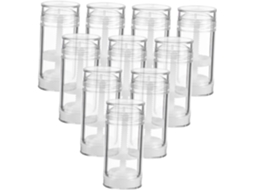 Pacote com 8 tubos vazios de plástico branco de 30ml para sistema desodorante sólido.