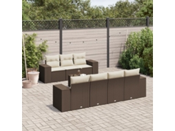 Vidaxl 8 Pcs Conjunto Sofás De Jardim C/ Almofadões Vime Pe Castanho