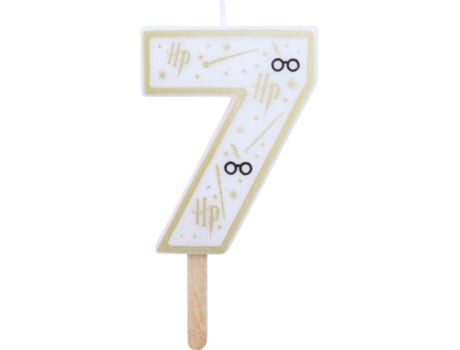 Vela de Aniversário Número 7 Bolo Pme 7 Cm (Harry Potter Branco E Dourado)