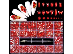 2500 Strass Planos, 12 Tipos, 600 Diamantes 20 Estilos, Cristais 3d com Base Plana para Artesanato Diy, Vermelho PANOONA