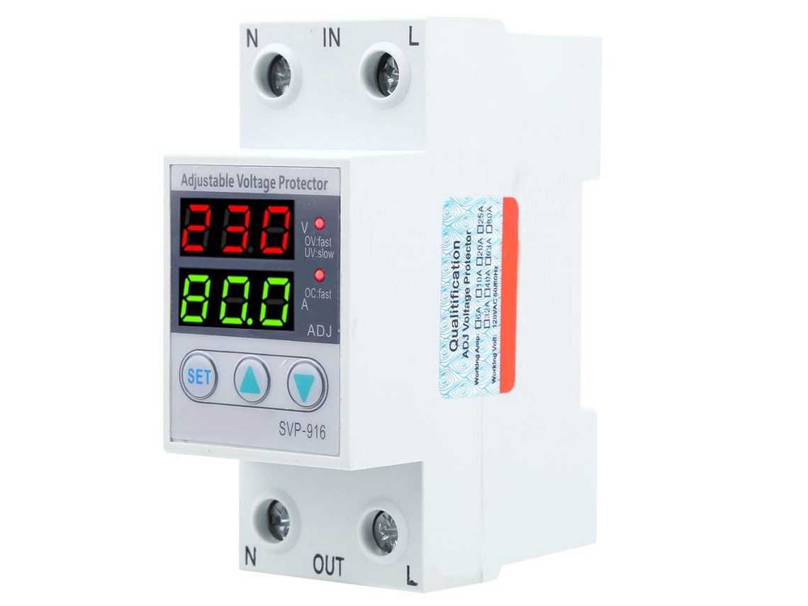 Protector De Tensão Ajustável Svp-916: 100-130vac, 40a, Proteção Contra Sobre E Subtensão Com Reset Atrasado