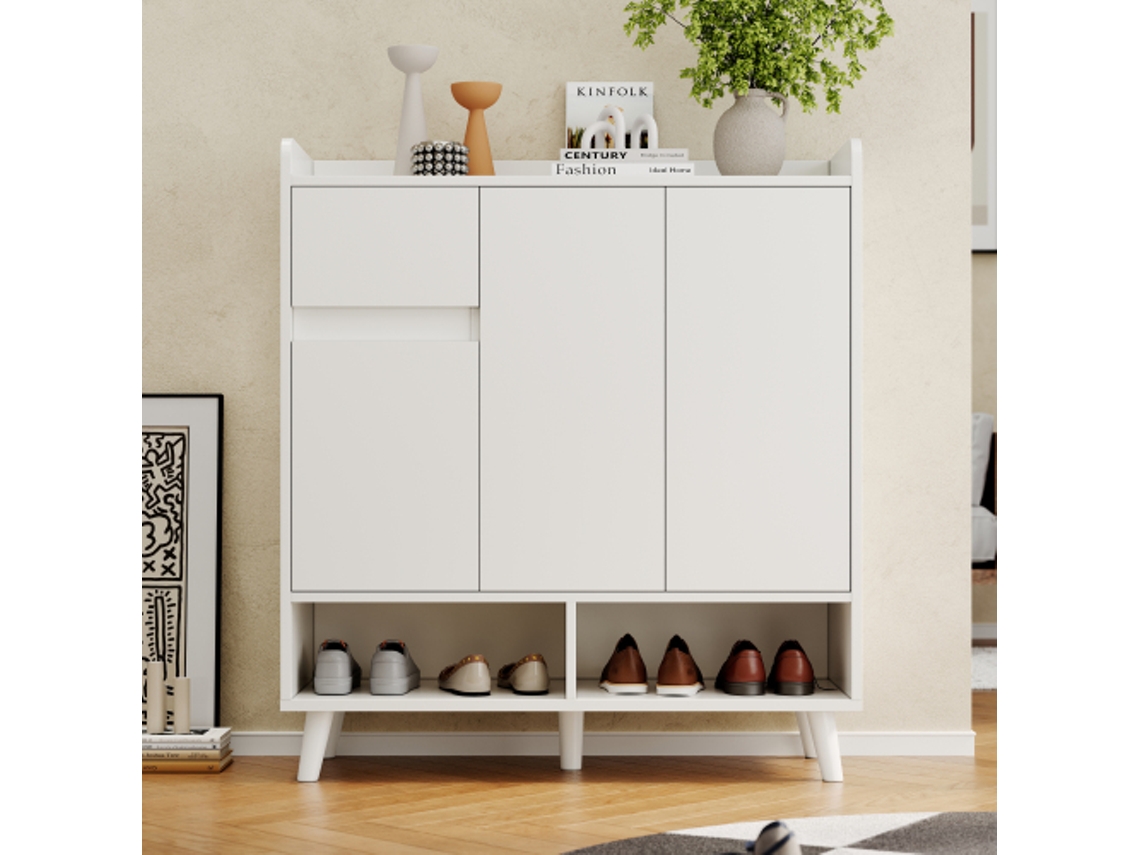 Cômoda LYYTUNG com Prateleiras Ajustáveis, organizador Minimalista com Pernas de Madeira Maciça, dimensões: H99xB90xT35 cm
