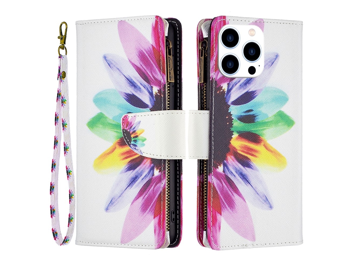 Capa Em Couro Pu Para Apple Iphone 16 Pro Max - Girassol