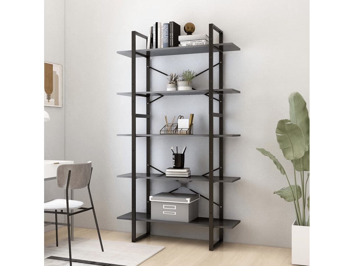 Vidaxl Estante Com 5 Prateleiras 100x30x175cm Derivados Madeira Cinza