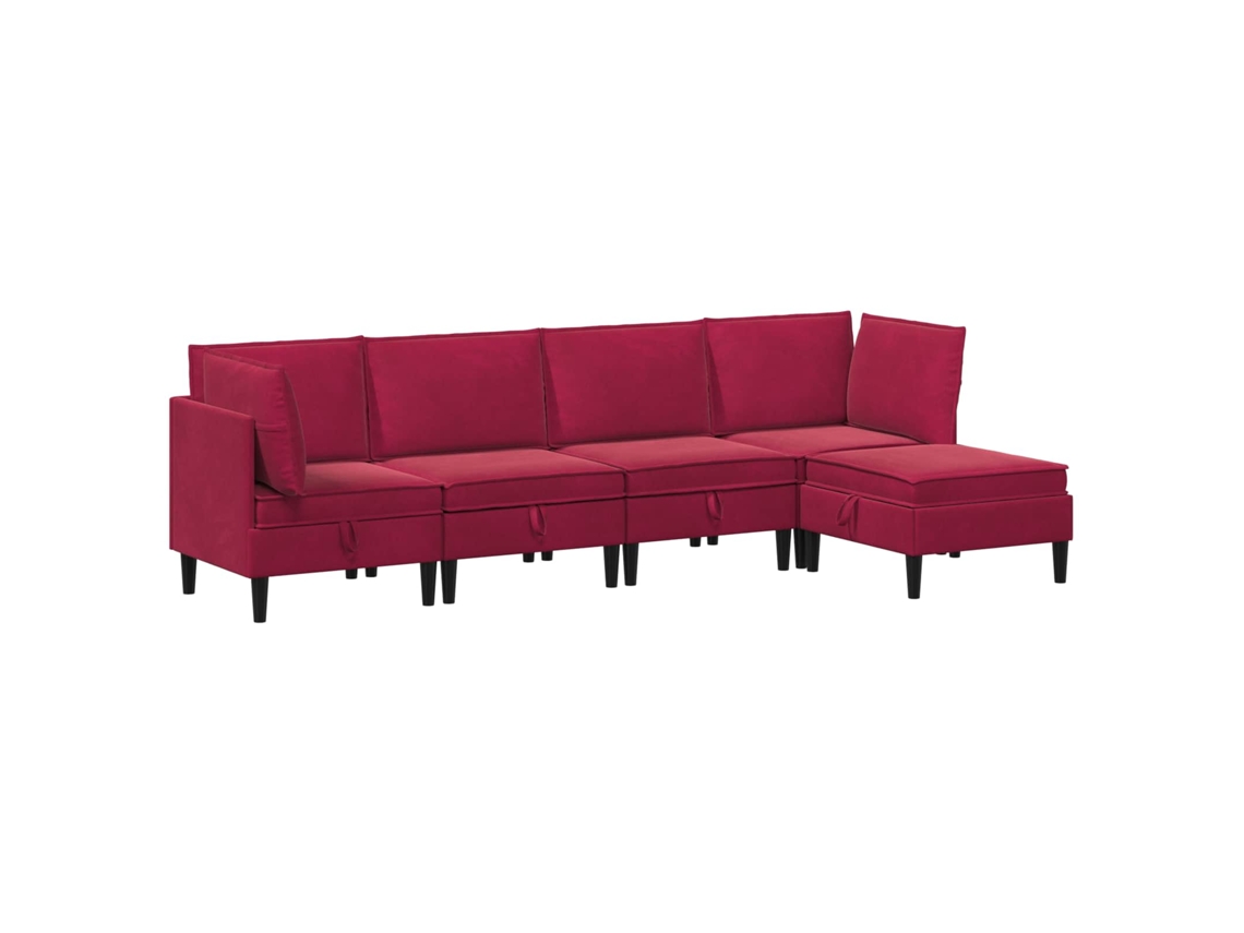 Conjunto 5 Conjunto De Sala De Estar Vidaxl Vermelho Veludo (280 X 140 X 82 Cm)