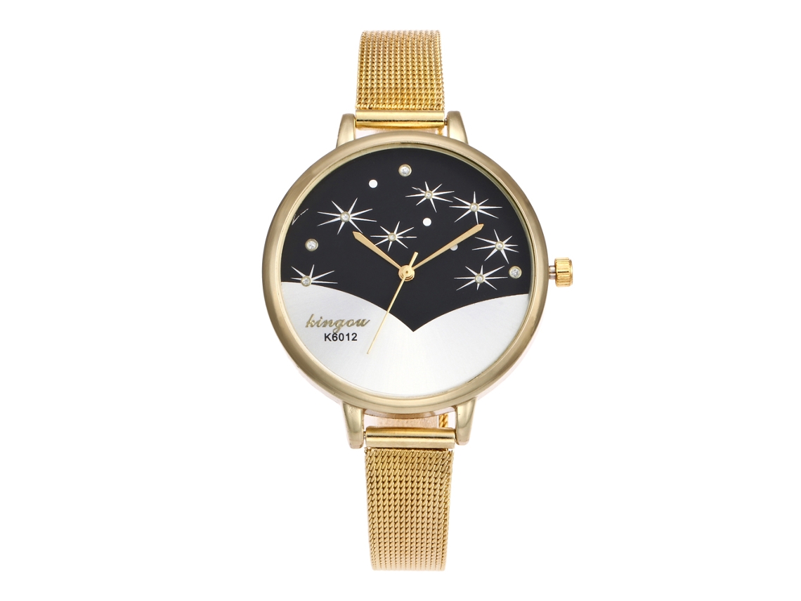 Relógio de Pulso Feminino Elegante Mesh Slim Quartzo Business Casual Dourado
