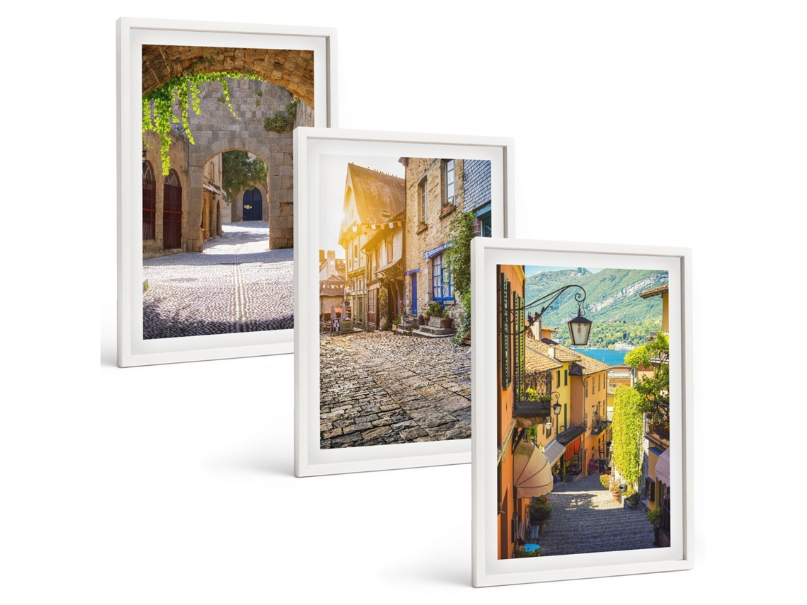 Conjunto De Pinturas Ruas De Pedra Charmosas Moldura Branca Quadros Para O Escritório Espelharte (3 Piezas De 40x60 Cm)
