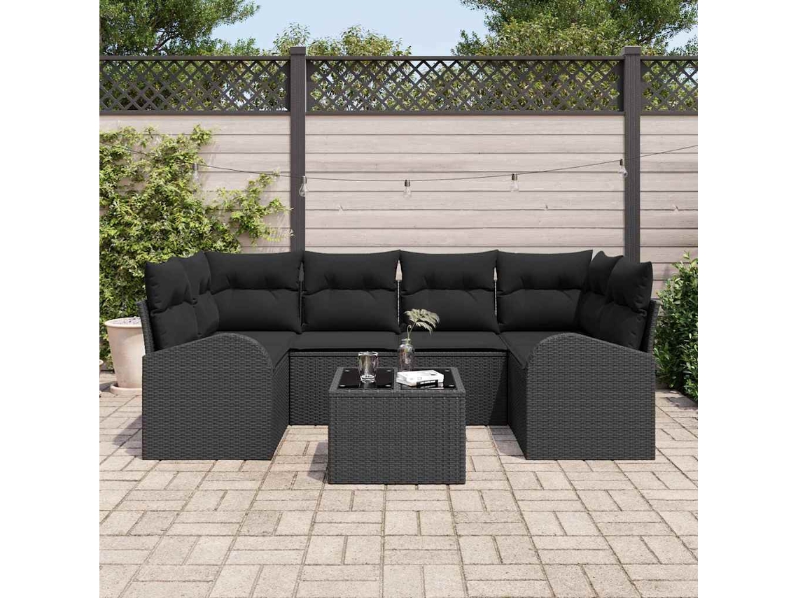 Vidaxl Conjunto De Sofá De Jardim 7 Unid. Preto Vime Pe