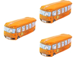 Nuobesty Com 3 Estojos Escolares Fofos Em Formato De Ônibus Com Zíper E Capacidade Para Vários Lápis.