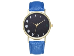 Relógio de Pulso Analógico de Quartzo com Pulseira Pu Padrão de Lua Azul