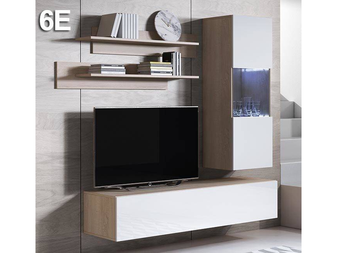 Conjunto de Móveis de TV Luke 6E MÓVEIS BONITOS (Sonoma e Branco - 160x40x166 cm)