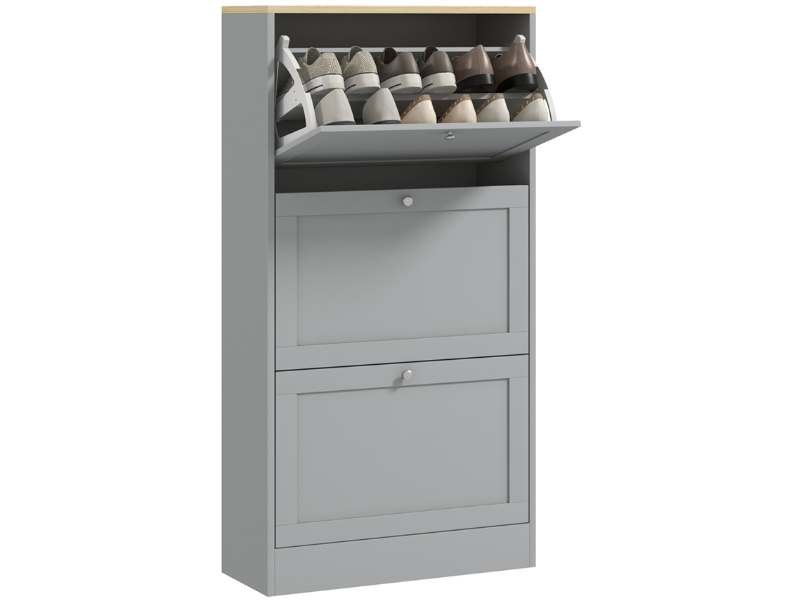 Sapateira Para 18 Pares Com 3 Gavetas Basculantes E Prateleiras Ajustáveis, 60x23,5x115 Cm, Cinza