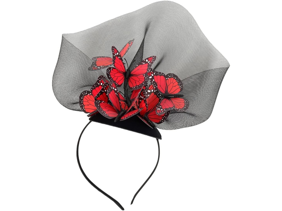 Conjunto De 3 Peças De Tiara Elegante Para Meninas Com Tule Preto E Vermelho - Acessório De Cabelo E Moda