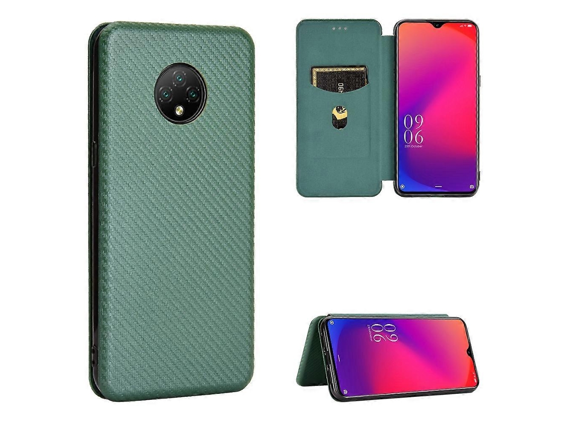 Capa De Tpu Pc Couro Pu Com Textura De Fibra De Carbono E Slot Para Cartão E Cordão Para Doogee X95