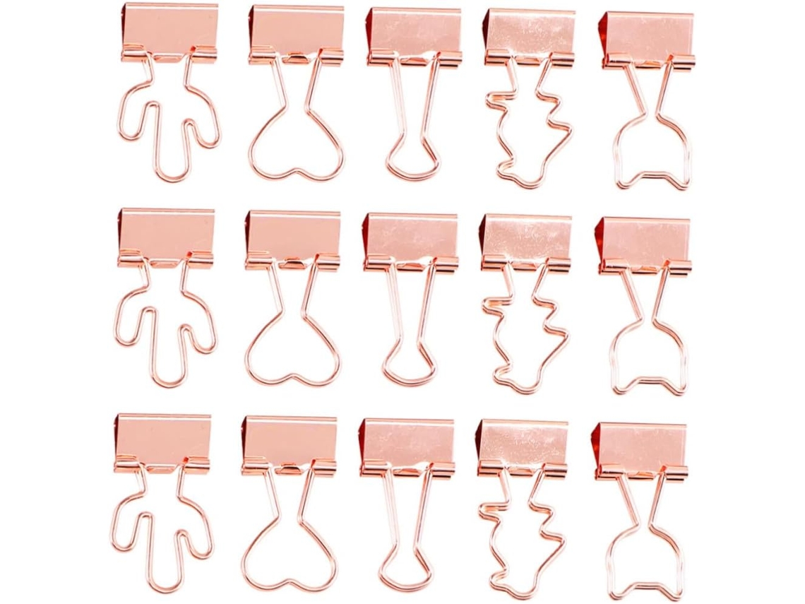 Kichouse 15 Clipes Criativos para Artigos de Papelaria em Metal Dourado para Organizar Arquivos e Prender Papéis Leves Temporariamente