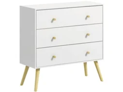 Cómoda com 3 gavetas, para quarto, pés de madeira, 80x30x80 cm, branco