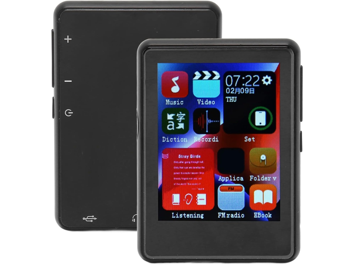 Reprodutor de MP3/MP4 com Bluetooth, tela de 4 polegadas, 4 GB de armazenamento, alto-falante, rádio FM, música digital HiFi com tela sensível ao toque e 2.4 canais de rádio.
