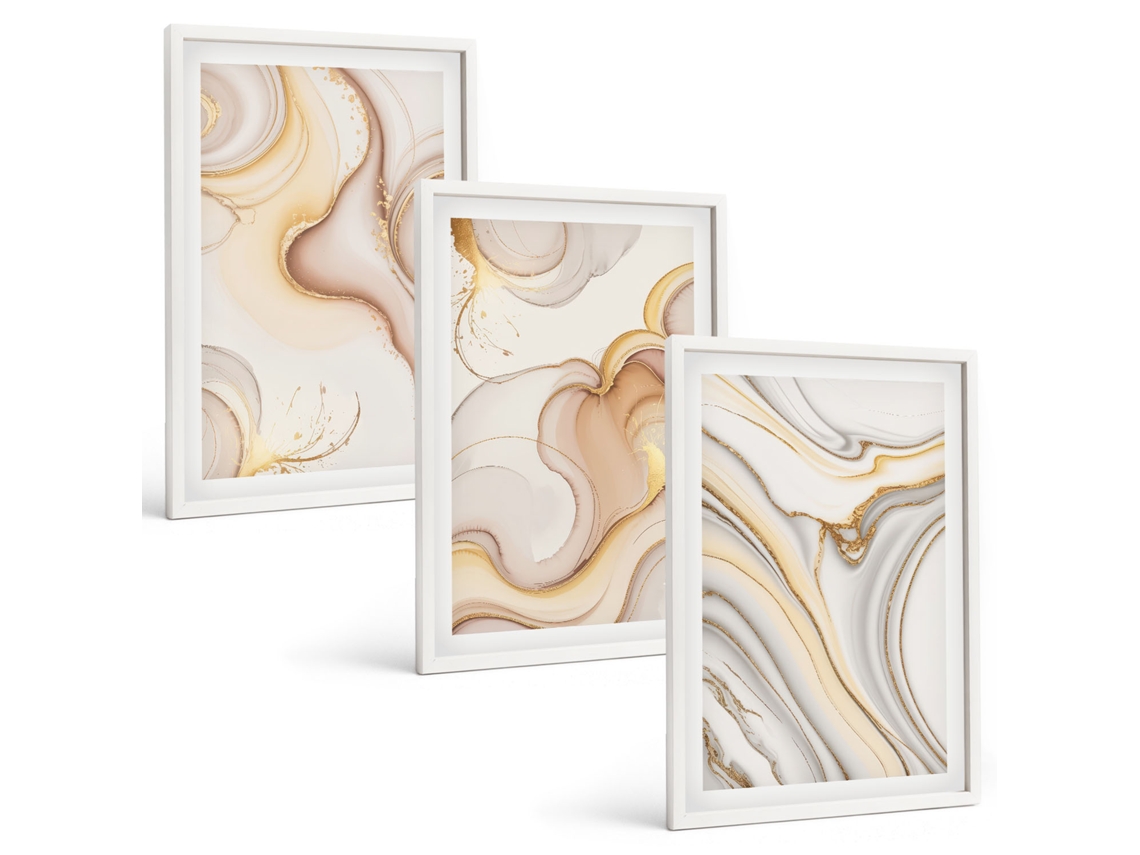 Galeria De Pinturas Murais Motivos Abstratos Lineares Moldura Branca Pinturas De Quarto Espelharte (3 Piezas De 40x60 Cm)