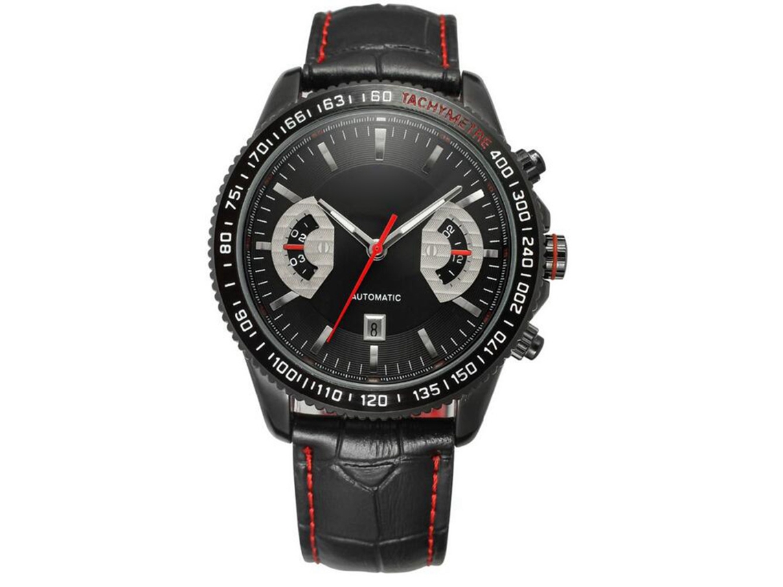 Relógio Mecânico Automático Masculino com Calendário Pulseira de Couro Pu Resistente À Água