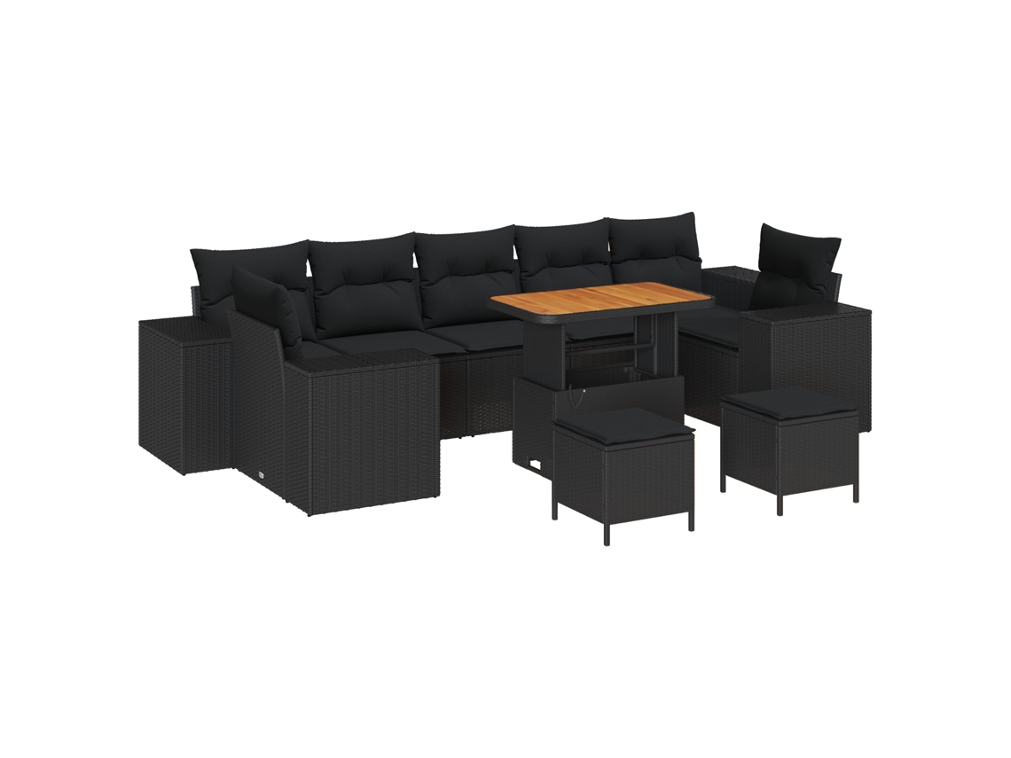 Conjunto 10 Móveis De Jardim Vidaxl Preto Madeira De Acácia Maciça (331 X 145 X 85 Cm)