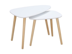 Conjunto De Mesas Auxiliare Mdf E Madeira De Pinho Cor Branco E Madeira 59.5x39.5x4 5cm Homcom